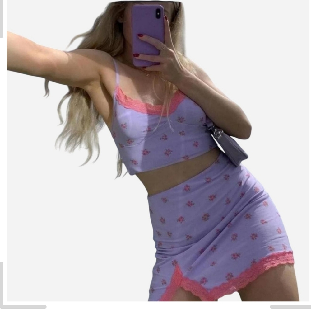 Princess Purple Floral Dollete Skirt Set